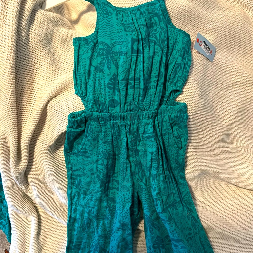 Girls’ Teal Printed Sleeveless Jumpsuit - Brand New with Tags